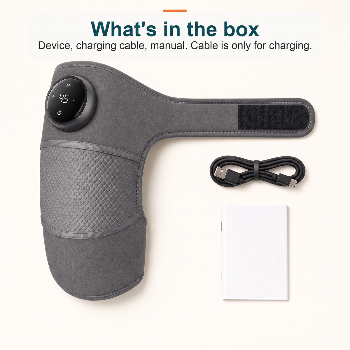 What's in the box - device, charging cable, manual