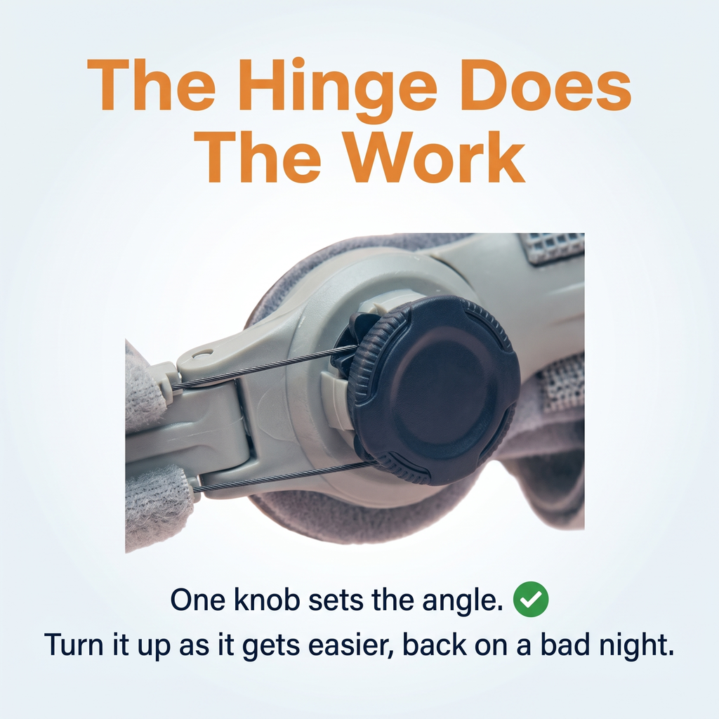 The adjustment knob and hinge of the BunionCore splint