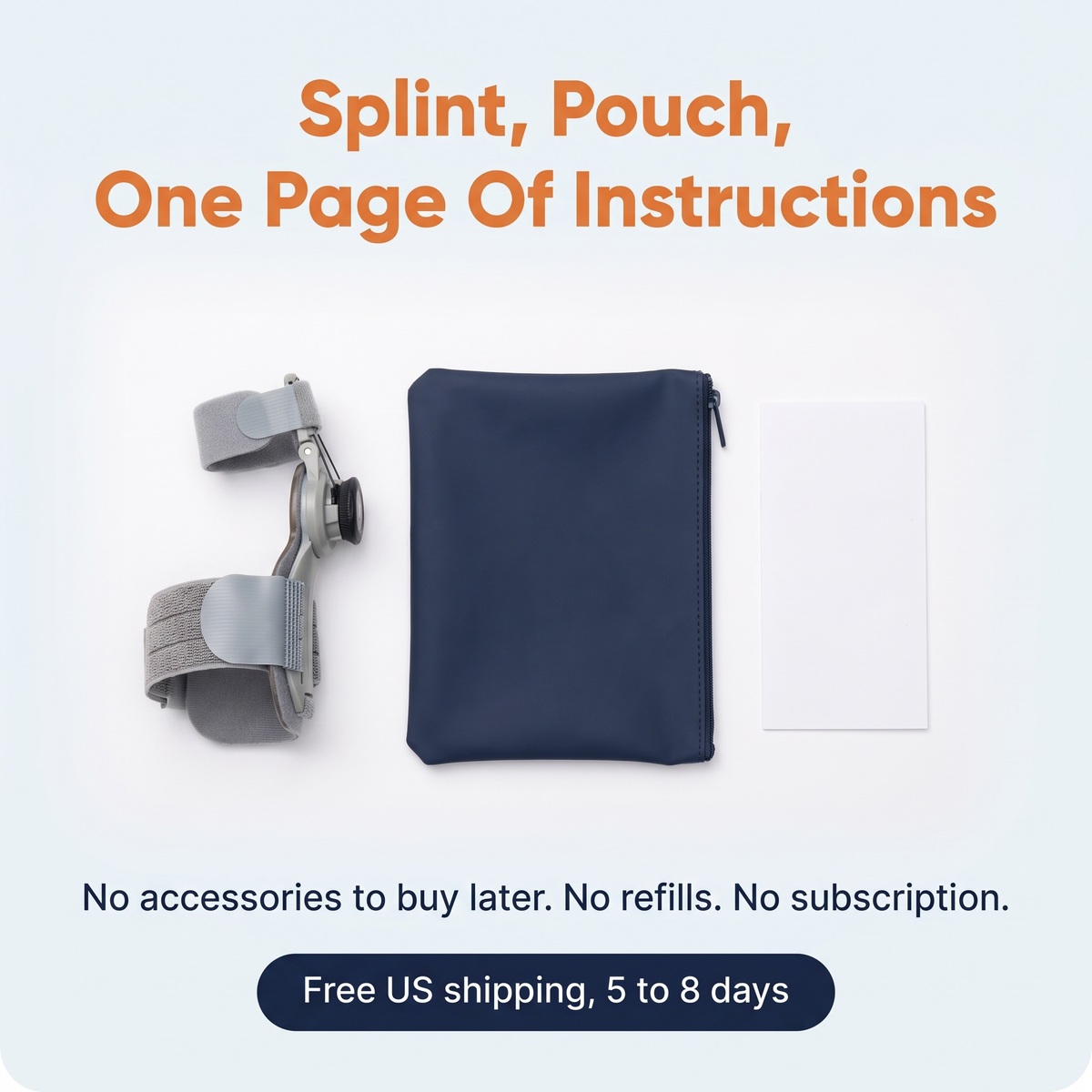 What comes in the box, splint, pouch and instructions