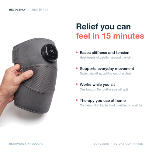Relief you can feel in 15 minutes - Recoverly KneeCore held in hand